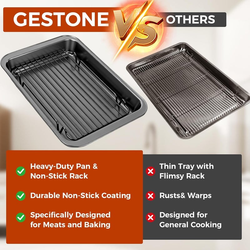 GESTONE 15In Turkey Roasting Pan with Rack, Nonstick Heavy Duty Turkey Broiler Pan for Oven Cooking, Roaster Baking Tray for roasting, grilling and baking, Dishwasher Safe - Image 3